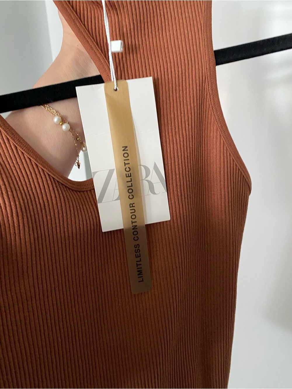 Zara Ribbed Racerback Tank Top - Rust Brown - Picture 2 of 4